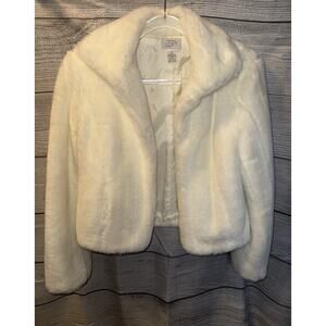 Ann Taylor Loft Creme Faux Mink Fur Collared Long Sleeve Lined Jacket Size 2